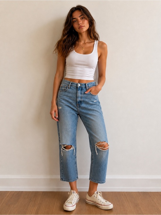 Frame Denim Denim - Frame Denim Light Blue Ripped Wide-Leg Jeans